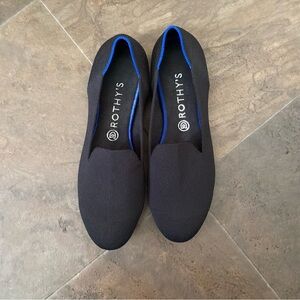 Rothy’s Womens The Loafer Knit Fabric Black Solid Blue Trim Flats Shoes 10.5